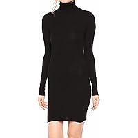 Enza Costa womens Stretch Silk Rib Long Sleeve Turtleneck Mini Casual Dress, Black, Medium US