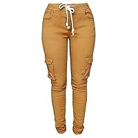 Andongnywell Womens Casual Stretch Drawstring Skinny Pants Cargo Jogger Pants High Waist Tie Butt Lift Pant with Pockets