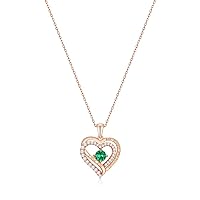 Forever Love Heart Pendant Necklaces for Women 925 Sterling Silver with Birthstone Swarovski Crystal, Birthday,Anniversary,Party,Jewelry Gift for Mom Women Girls(May-Rose Gold)