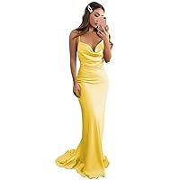 Silk Satin Bridesmaid Dresses Spaghetti Straps Mermaid Prom Dress Cowl Neck Long Formal Evening Gowns