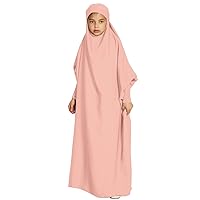 IBTOM CASTLE Girls Muslim Prayer Dress Long Sleeve Full Cover One Piece Hijab for Kids Kaftan Dubai Islamic Abaya Modest Robe