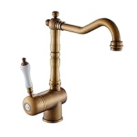 Kitchen Tap,Kitchen Faucet Antique Brass/Chrome Hot and Cold Water Mixer Tap Vessel Sink Faucets Crane Single Handle Deck Mounted 360 Swivel with Aerator/Antique Brass