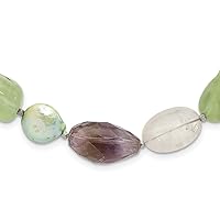 13.6mm 925 Sterling Silver Amethyst Green Pearl and Prehnite 2inch Extension Necklace 18 Inch Jewelry for Women