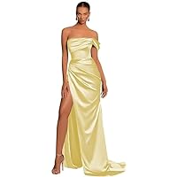 One Shoulder Mermaid Prom Dresses - 2024 Bridesmaid Dresses Formal Evening Gown with Slit with Sweeping Tail