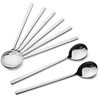 Small Spoons 8 Pieces Stainless Steel Spoons,Soup Spoons,Long Handle Asian Soup Spoons,Rice Spoon,Dinner Spoons,Table Spoon (Silver)