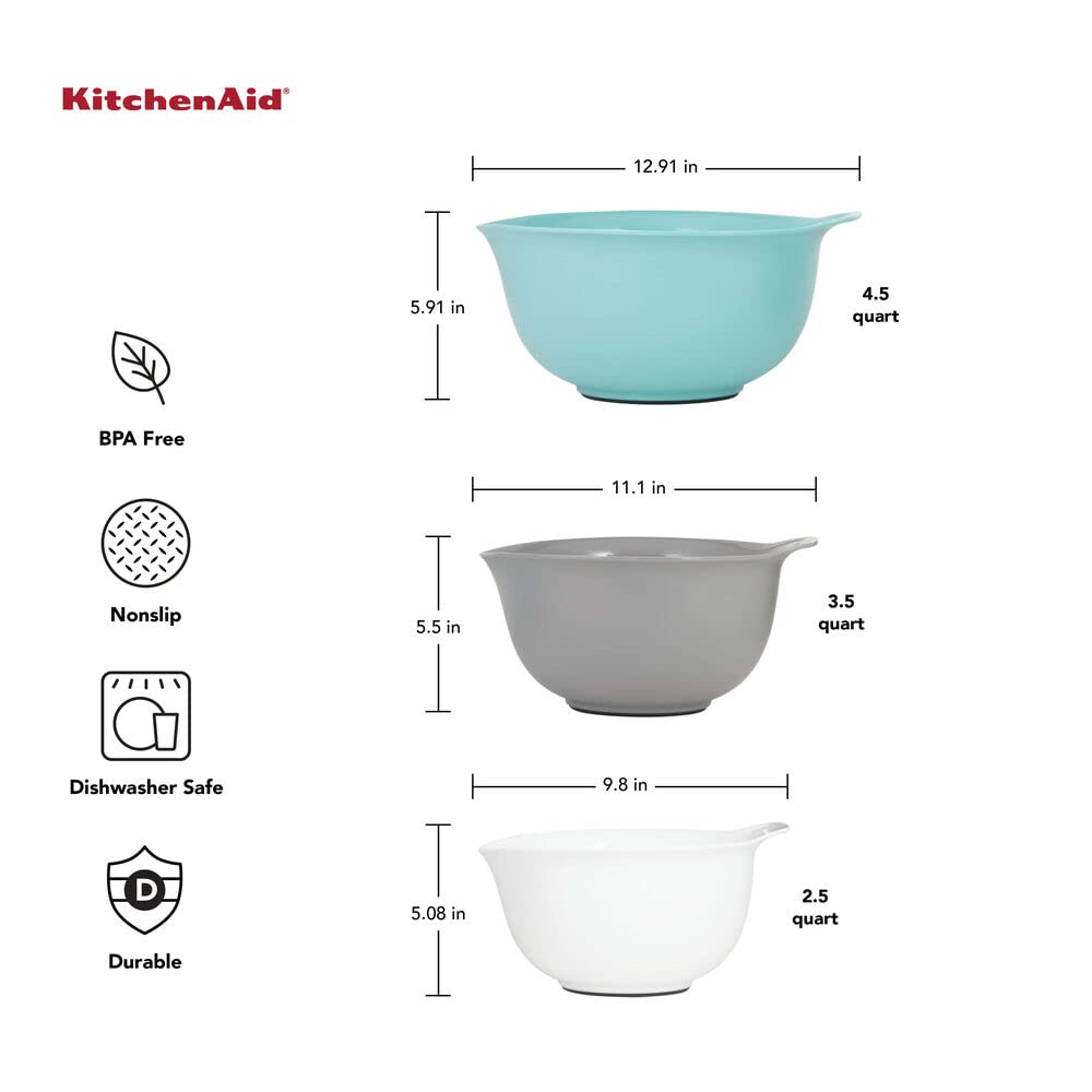 KitchenAid Universal Silicone Mixing Bowls, Set Of 3, Aqua Sky White Gray