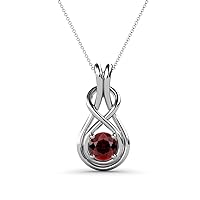Red Garnet 5/8 ct Womens Solitaire Infinity Love Knot Pendant Necklace 14K White Gold.Included 16 Inches 14K White Gold Chain