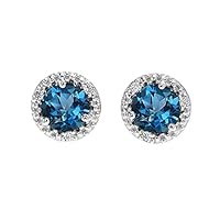 HALO STUD EARRINGS IN WHITE GOLD WITH SOLITAIRE LONDON BLUE TOPAZ AND DIAMONDS
