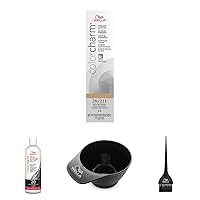 WELLA colorcharm Hair Dye & Coloring Kit, 2N/211 Very Dark Brown Permanent Gel Hair Color, 20 Vol Cream Developer, Color Mixing Bowl + Application Brush, For Professional or At-Home Use, 4PC Set