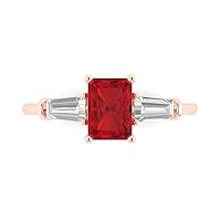 Clara Pucci 2.0 ct Emerald Baguette cut 3 stone Solitaire accent Pink Tourmaline Engagement Promise Anniversary Bridal Ring 14k Rose Gold