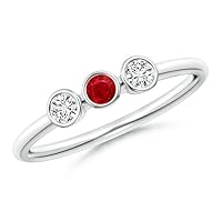 Ruby Round 3.00mm Three Stone Ring | Sterling Silver 925 With Rhodium Plated | Ring For Women & Girls | Beautiful Design Ring For Anniversary, Wedding And Engagement Collection.