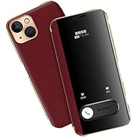 Case for iPhone 13, Magnetic Slim Flip Phone Case with Window View Function and Camera Protection Shockproof PU Leather Case Cover for iPhone 13 (Color : Red)