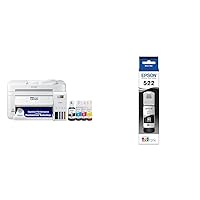 Epson EcoTank ET-3850 Wireless Color All-in-One Cartridge-Free Supertank Printer with Scanner & 522 EcoTank Ink Ultra-high Capacity Bottle Black (T522120-S) Works with EcoTank ET-2720