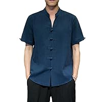 Chinese Style Linen Shirt - Summer Casual Black Short Sleeve Top with Tang Suit and Ethnic Vintage Design