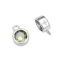 Adabele Authentic Sterling Silver 4mm 6mm Small Round Cubic Zirconia Birthstone Charm Bezel Pendant Drop Tarnish Resistant Hypoallergenic Nickel Free Personalized Jewelry Making Findings
