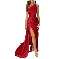 Satin Prom Dress for Women 2023 Long Ball Gowns with Slit Off The Shoulder Formal Evening Party Dresses