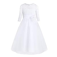 ACSUSS Kids Floral Lace Mesh Half Sleeve Flower Girls Dress Princess Birthday Party Wedding Bridesmaid Gowns