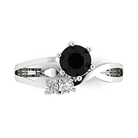 0.85 carat Round Cut 3 stone love Solitaire Natural Black Onyx Proposal Wedding Anniversary Bridal Ring 18K White Gold