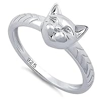 925 Sterling Silver Cat Women Stackable Ring