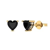 1.1ct Heart Cut Solitaire Genuine Natural Black Onyx Pair of Stud Designer Earrings Solid 14k Yellow Gold Butterfly Push Back