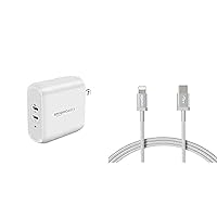Amazon Basics USB-C Lightning Cable and USB-C Wall Charger Combo, Mfi Certified Charger for Apple iPhone 11, 12, iPad - 6ft Silver