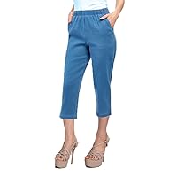 Womans Pull On Side Pockets Full Elastic Waist Capri Jeans