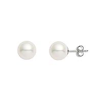 14k White Gold AAAA Quality White Freshwater Cultured Pearl Stud Earrings for Women - PremiumPearl