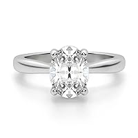 14K Solid White Gold Handmade Engagement Ring 1.50 CT Oval Cut Moissanite Diamond Solitaire Wedding/Bridal Ring for Her/Women Promise Rings