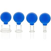4 Pieces Glass Facial Cupping Set, Blue, Silicone Vacuum Massage Cups