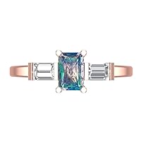 1.05ct Emerald cut 3 stone Solitaire Blue Moissanite Ideal Engagement Promise Anniversary Bridal Designer Ring 18K Rose Gold
