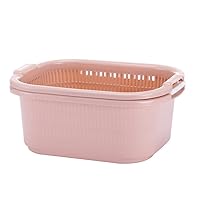 DOITOOL Kitchen Strainer Colander Bowl Sets 2 in 1 Washing Bowl Double Layered Drain Basin Fruits Vegetable Washing Basket for Cleaning Washing Mixing Pink