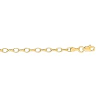 14k Yellow Gold 3.2mm Sparkle Cut Oval Rolo Chain With Lobster Clasp Bracelet 7 Inch Jewelry for Women