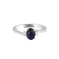 Natural Star Sapphire Cabcohon and Zircon Ring In 925 Sterling Silver, 925 Stamp Jewelry, Gift For Women and Girls