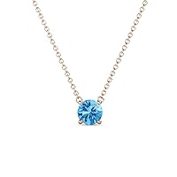 1/2 ct Round Blue Topaz Womens Solitaire Pendant Necklace 14K Gold. Included 16 Inches 14K Gold Chain