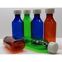 Graduated Oval 4 Ounce RX Medicine Plastic Bottles w/Caps-12 Pack 3 Color Cobalt Blue, Green And Amber -Pharmaceutical Grade