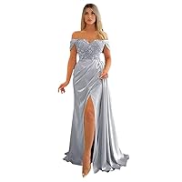Mermaid Beaded Satin Prom Dresses Off Shoulder Long Evening Party Gowns Sequin Wedding Gust Dress with Slit