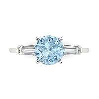 1.97ct Round Baguette Cut 3 stone Solitaire Aquamarine Blue Simulated Diamond designer with accent Ring 14k White Gold