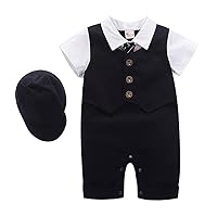 IBTOM CASTLE Baby Boys Gentleman Baptism Christening Formal Suit Overall Romper Waistcoat Bowtie Wedding Party Outfits W/Hat