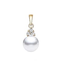 14k Gold AAAA Quality Japanese White Akoya Cultured Pearl Diamond Pendant