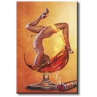 Whiskey Cigar Women Picture on Stretched Canvas Wall Art Décor, Ready to Hang!