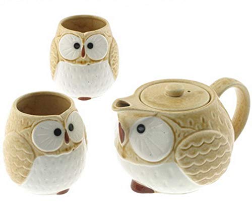 3 Pieces Japanese Kizeto Happy Owl Tea Pot Cups Gift Box Set Made in Japan
