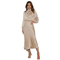 Dresses for Women Autumn Satin Long Sleeved Loose Dress Elegant Evening High Waisted Party A Line