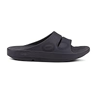 OOFOS OOahh Slide, Matte Black Logo - Lightweight Recovery Footwear - Reduces Stress on Feet, Joints & Back - Machine Washable Women’s Size 9