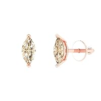 1.1 ct Marquise Cut Solitaire VVS1 Fine Natural Brown Morganite Pair of Stud Earrings 18K Pink Rose Gold Butterfly Push Back