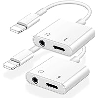 2 Pack Headphone Adapter for iPhone, [Apple MFi Certified] 2 in 1 Lightning to 3.5mm AUX Audio + Charger Splitter Compatible with iPhone 14/13/12/11/XS/XR/X 8/iPad, Support All iOS System