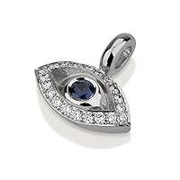 0.12 Carat Diamond and 0.07 Carat Round Blue Sapphire Small Evil Eye Pendant for Women in 18k Gold (D-F, VS1-VS2, cttw) Jewish Jewelry by Baltinester Jewelry