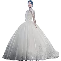 GREOENEL Amor High Neck Long Sleeves Wedding Dresses for Bride 2024 Lace Ball Gown Wedding Gowns Bridal Dresses TK-6
