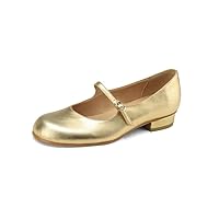 TinaCus Handmade Women's Genuine Leather Round Toe Mary Jane Shoes Buckle Flats Shoes
