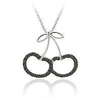 Jewelry Created Round Cut Black Diamond 925 Sterling Silver 14K White Gold Finish Diamond Accent Cherries Pendant Necklace for Women's & Girl's