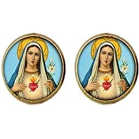 Virgin Mary Earring Christian Religious Faith Spiritual Catholic Religion Jewellery Glass Photo Jewelry